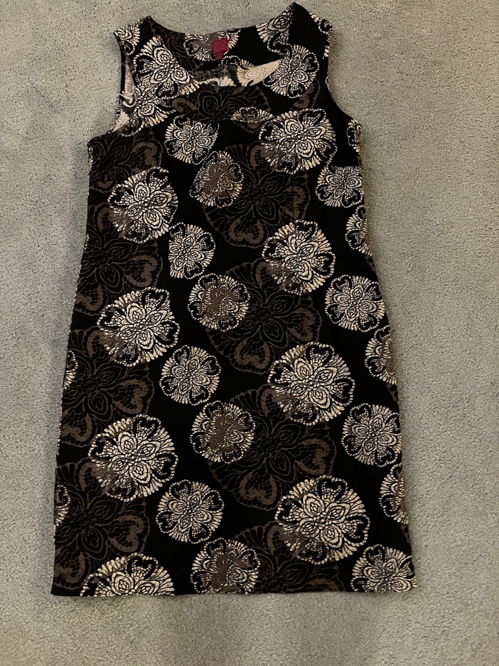 212 Collection Black Floral Mini Dress with Brown and Cream Accents